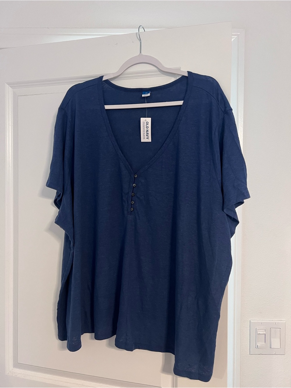 Old Navy Blue V-Neck Button-Front Henley Top